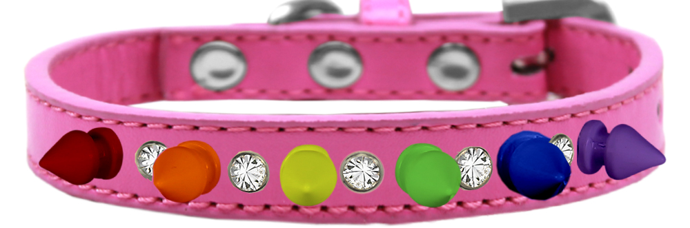 Crystal with Rainbow Spikes Dog Collar Bright Pink Size 10
